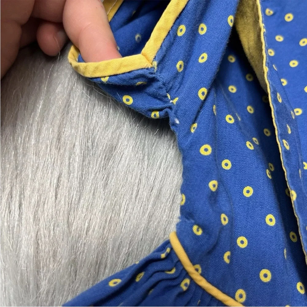 Vintage 1950s Toddler Girls Blue Yellow Tie Back Dot Dress
